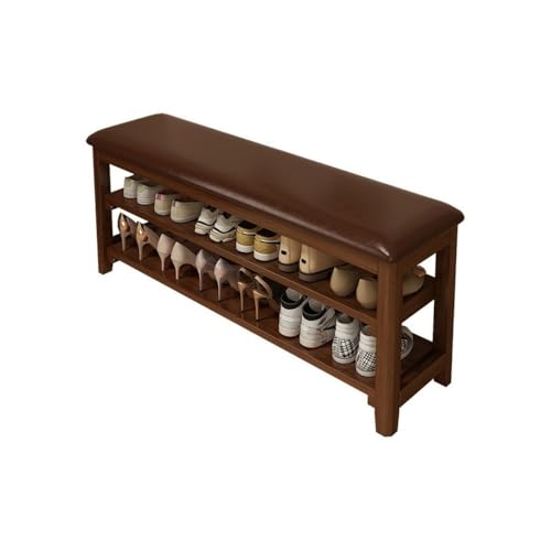 zhongqunli Eingangsbank, Gepolsterte Schuhbank aus Massivholz – Leichter, luxuriöser, multifunktionaler Schuhschrank(Brown,60cm) von zhongqunli