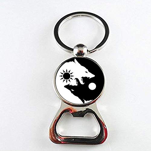 Handgefertigter Ying Yang Wolf Flaschenöffner Schwarz und Weiß Sonne und Mond Schmuck Schwarz und Weiß Tierschmuck von zhouyudong