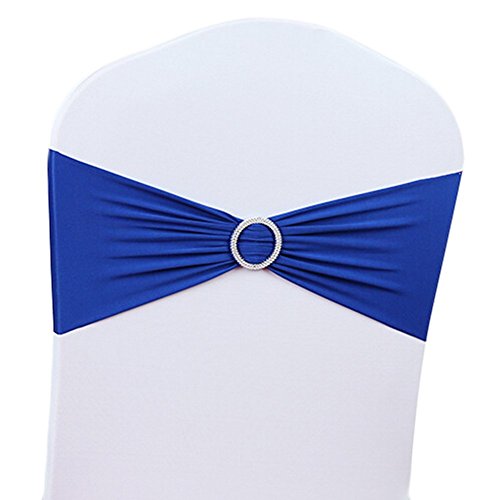 50 Stretch Hochzeit Stuhl Cover-Band, mit Schnalle Schieber Schärpen Schleife Dekorationen Stuhl Bezüge Stuhl Sitz Bezug Dekoration, DarkBlue, DarkBlue von zhuoshilang