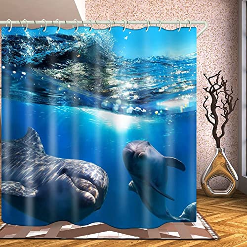 Duschvorhang 120x180 Delfin Duschrollo Wasserabweisend Anti-Schimmel mit 8 Duschvorhangringen, 3D Bedrucktshower Shower Curtains, für Duschrollo für Badewanne Dusche von Zhwe