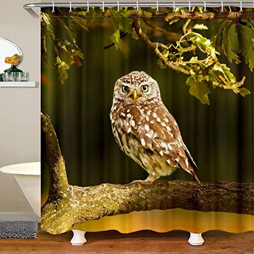 Duschvorhang 180x200 Eule Duschrollo Wasserabweisend Anti-Schimmel mit 12 Duschvorhangringen, 3D Bedrucktshower Shower Curtains, für Duschrollo für Badewanne Dusche von zhwe