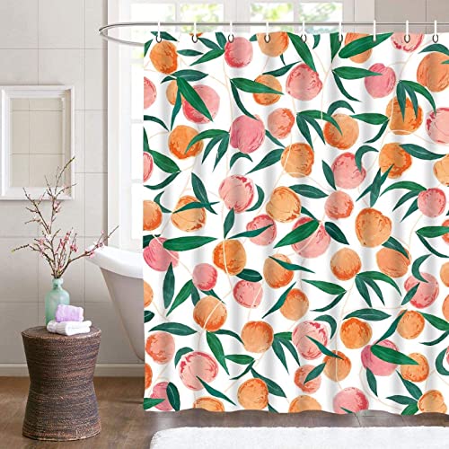 Zhwe Duschvorhang 180x200 Pfirsich Duschrollo Wasserabweisend Anti-Schimmel mit 12 Duschvorhangringen, 3D Bedrucktshower Shower Curtains, für Duschrollo für Badewanne Dusche von Zhwe