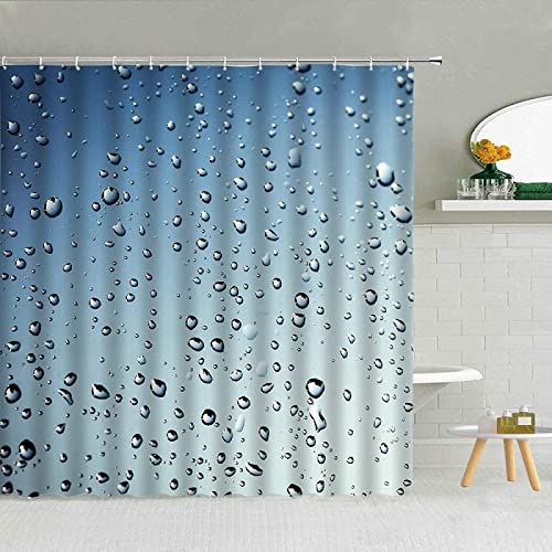 Duschvorhang 200x200 Wassertropfen Duschrollo Wasserabweisend Anti-Schimmel mit 12 Duschvorhangringen, 3D Bedrucktshower Shower Curtains, für Duschrollo für Badewanne Dusche von zhwe