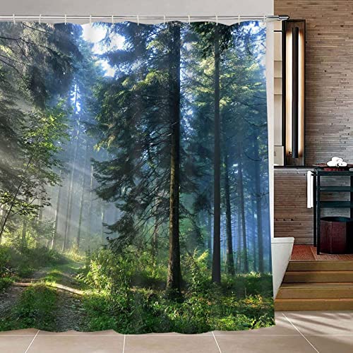 Duschvorhang 240x200 Wald Duschrollo Wasserabweisend Anti-Schimmel mit 12 Duschvorhangringen, 3D Bedrucktshower Shower Curtains, für Duschrollo für Badewanne Dusche von zhwe