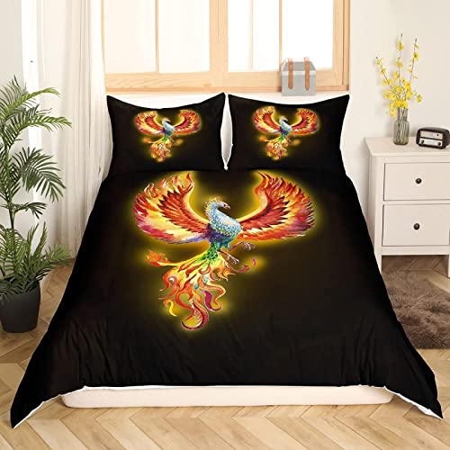 zhwe Bettwäsche 155x200 Mehrfarbiges Phönix-Thema, Weiche GebüRstet Mikrofaser Bettbezug Set und 2 Kissenbezug 80x80 cm mit ReißVerschluss von zhwe