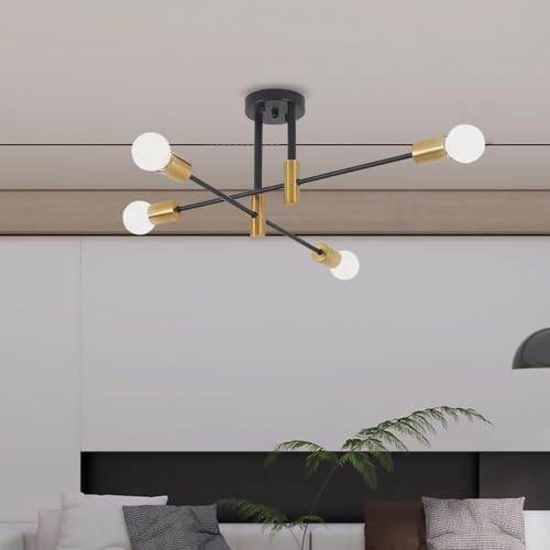 zhxinashu Deckenleuchte Schwarz, Kronleuchter Modern, Deckenlampe Schlafzimmer, 4 Köpfe E27 Kronleuchter Beleuchtung für Wohnzimmer Esszimmer (Schwarz Gold) von zhxinashu