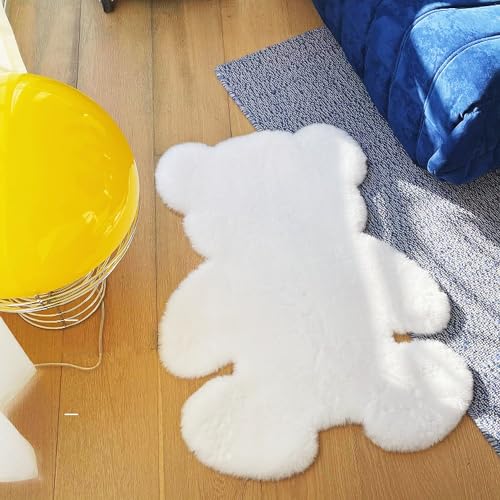 zhxinashu Teppich in Bärenform, Flauschige Teppich für Wohnzimmer, Kunstpelz Schlafzimmer Teppich, Bär Schafsfell Teppich solide Farbe Anti-Rutsch-Teppich für Kinderzimmer Sofa Boden(Weiß) von zhxinashu