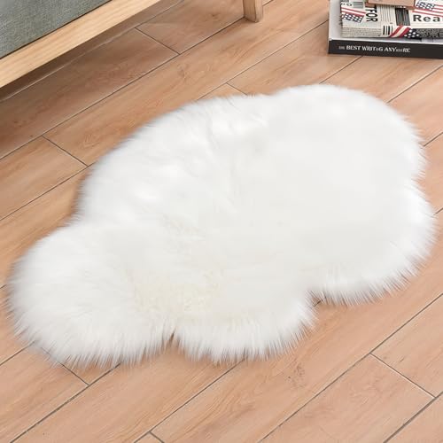 zhxinashu Flauschiger Teppich in Form Einer Wolke, Weicher und Bequemer Weiß Kunstfell Teppich für die Dekoration von Wohnzimmer, Schlafzimmern und Kinderzimmern oder als Sesselschoner(60x120) von zhxinashu