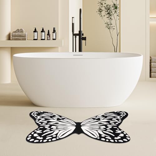 zhxinashu Modevoller Schwarz Weiß Schmetterling Badematte, Saugfähiger Badezimmerteppich, Dekorativer Teppich Klein für die Dekoration von Schlafzimmern, der Küche und dem Eingang von zhxinashu