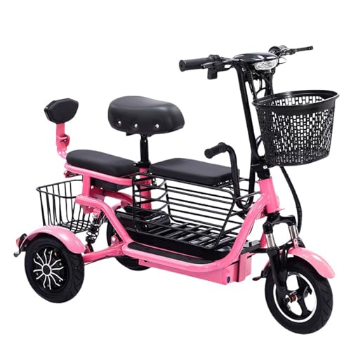 zhyunvd Mobilitätsroller Mit 3 Rädern,Leichter Reise Mobilitätsroller,Rollator Elektrisch, LED-Scheinwerfer Und Korb, Ladegerät Im Lieferumfang Enthalten,Kann Kinder Hochnehmen pink,40km von zhyunvd