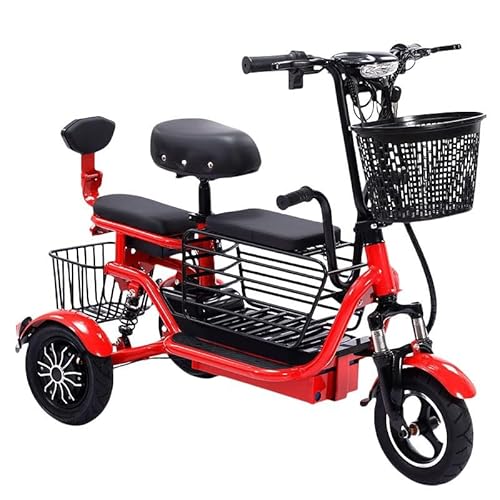 zhyunvd Mobilitätsroller Mit 3 Rädern,Leichter Reise Mobilitätsroller,Rollator Elektrisch, LED-Scheinwerfer Und Korb, Ladegerät Im Lieferumfang Enthalten,Kann Kinder Hochnehmen red,50km von zhyunvd
