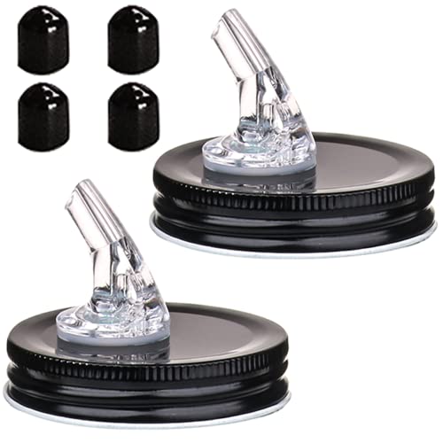 Mason Jar Pour Spouts. Free Flow Mason Jar Pour Spouts, Mason Jar for spout Regular Mouth Size 70mm Dispenser Keimabdeckung Geeignet für jede Flüssigkeit Auslaufsicher 2er-Pack + 4 schwarze von ziHenryDa