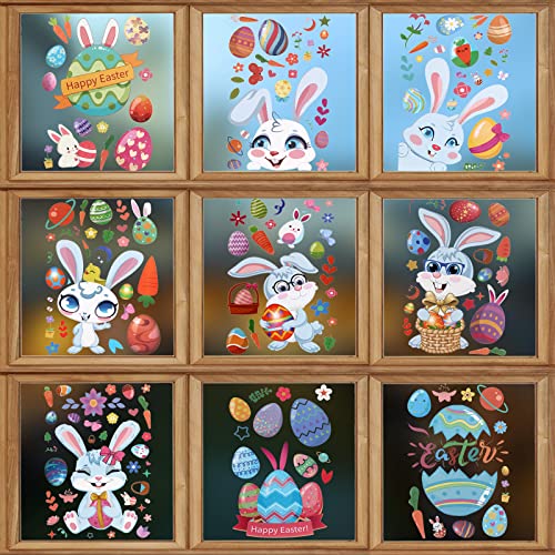 Fensterbilder Ostern Frühling Fenstersticker 9 Blatt 194 Stück Osterdeko Fenster Aufkleber Wiederverwendbar Osterfenster Bilder Dekoration Aufkleber Hase Osterei Blume Aufkleber für Haus Büro Schule von zidwzidwei