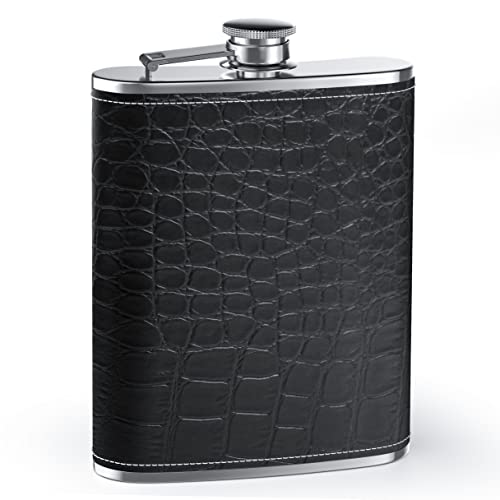 Flachmann Edelstahl 8oz Flachmann Schwarzem Leder Auslaufsicherer Hip Flask für Trinken von Alkohol, Rum, Wodka Whisky Flachmann für Männer und Frauen Flachmann Edelstahl 8oz Flachmann Schwarzem Leder Auslaufsicherer Hip Flask für Trinken von Alkohol, Rum, Wodka Whisky Flachmann für Männer und Frauen von zidwzidwei