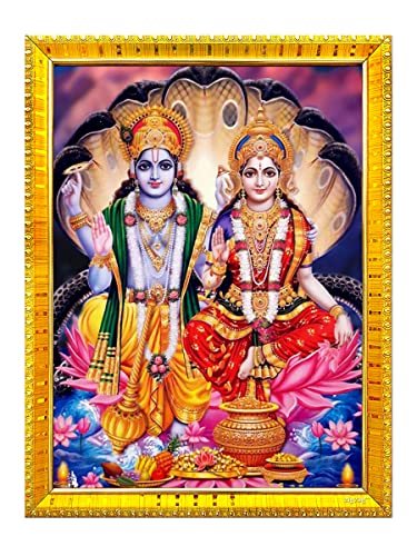 zig zag Lord Lakshmi Narayan/Lord Vishnu mit Lakshmi Mata rechteckiger Bilderrahmen für Wand/Tisch/Pooja-Zimmer (17,8 x 22,9 cm, Acrylglas), goldfarben von zig zag