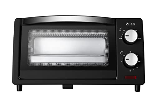 Zilan Elektro-Backofen, 9 l, Doppel-Sicherheitsglas, Timer, 2-teilig, Quarzwiderstand, Krümelplatte, 1 quadratische Platte, verchromtes Grill, 800 W von zilan z şekil