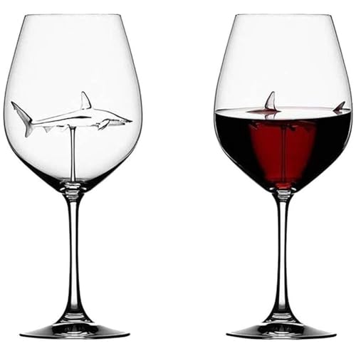 zingking 2 Stück Weingläser Rotwein Set, Haifischweingläser, Rotweingläser mit Hai innen, Kristallflöten, Kelche, Neuheit, Geschenk für Erwachsene, Zuhause, Bar, Party von zingking
