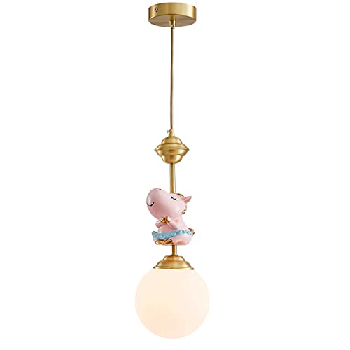 zishuo shop Wandleuchten, Ganzkupfer Rosa Pony Kronleuchter Cartoon Kreative Kinderzimmer Arbeitszimmerndelleuchte Moderner Glas Nachttischleuchter E14 1-Flammig Geeignet Für Spielzimmer Kindergarten von zishuo shop