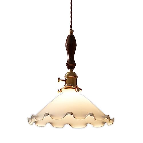 zishuo shop Wandleuchten, Handgefertigter Kronleuchter Aus Spitzenglas, Einfache Hängelamaus Bronze-Walnussholz Mit Einzelnem Kopf, Für Zuhause, Esszimmer, Schlafzimmer, Bar, Dekoration, Hängeleuchter von zishuo shop