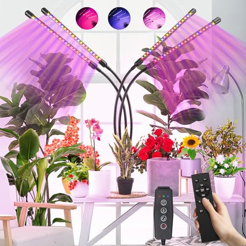Pflanzenlampe LED Vollspektrum, 4 Köpfe 120 LEDs Grow Lampe Mit Fernbedienung,Memory-Funktion,Zeitschaltuhr und USB Adapter,360 ° verstellbare Pflanzenlicht, 3 Lichter Modi und 10 Helligkeitsstufen von zixunix