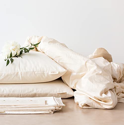 Bettbezüge aus Bio-Baumwolle (Satin) - Ecru (220x240cm) von zizzz