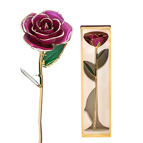 gold rose,Muttertagsgeschenk, echte rose vergoldet, gold rose 24 karat rose silber blumen valentinstag Love Forever 24k vergoldet Echt Rose, Geschenk der Liebe (lila) von ZJchao