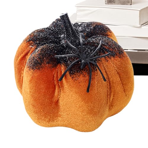zjhukfmc Deko Kürbisse | Halloween Kürbisse Mit Spinnen | 3D Figuren Deko Aus Samt Für Fenster Tisch Draußen Haus Büro Halloween Dekoration von zjhukfmc