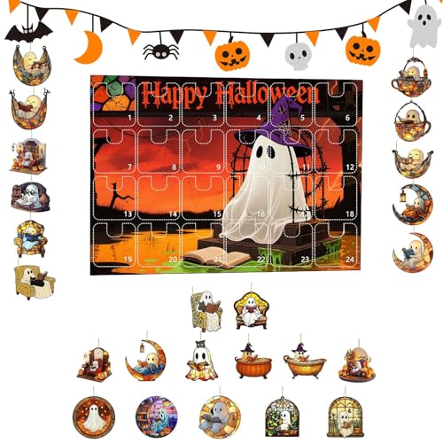 zjhukfmc Halloween Adventskalender - 2D Acryl Lesegeist Deko Set Für Halloween Dekoration | Tür Baum Deko Für Party 24 Tage Countdown Kalender Für Kinder Erwachsene von zjhukfmc
