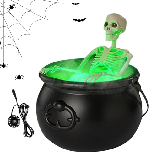 zjhukfmc Halloween Dekokessel mit Skelett, Hexentrank Figuren Deko, Dekorative Statue Mit Lichterkette Für Draussen Und Drinnen Fest Party von zjhukfmc