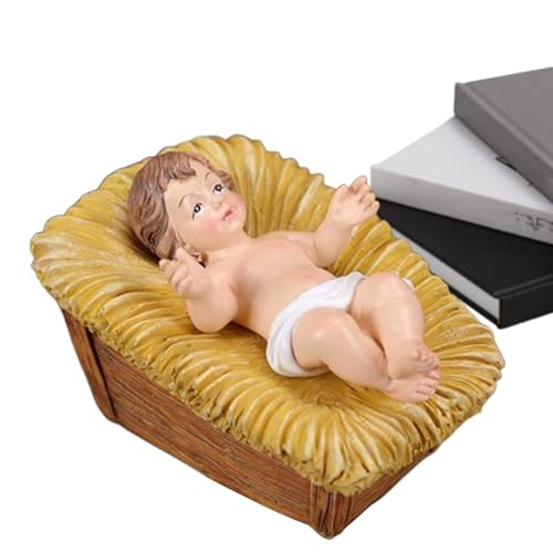 zjhukfmc Jesus-Skulptur, Jesus-Statue | Jesuskind in Einer Krippe | Religiöse Weihnachtsdekoration für Wohnzimmer, Schlafzimmer, Bücherregal, Schreibtisch von zjhukfmc