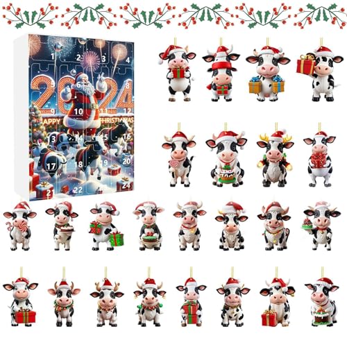 zjhukfmc Kalender Adventsschmuck | 24 Türchen Hängbare Kuh Deko Countdown Kalender - 2D Acryl Festtagsanhänger für Lehrer Gemeindemitglieder Familienbindung Klassenraum Jugendliche von zjhukfmc