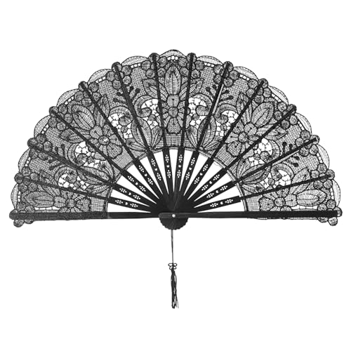zjhukfmc Schwarze Handfächer,Halloween Spitze Handfächer Chinesisch Klappbar - Geschenke Zur Hochzeit Und Halloween Cosplay Party Requisiten von zjhukfmc