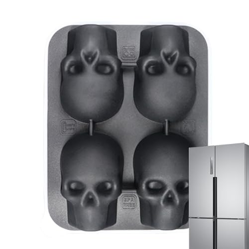 zjhukfmc Silicone Eisform,3D Schädel Eiswürfelbehälter - Gefrierbehälter Mit 4 Fächern Für Kaffee Tee Cocktails Familienfeiern Picknick Camping von zjhukfmc