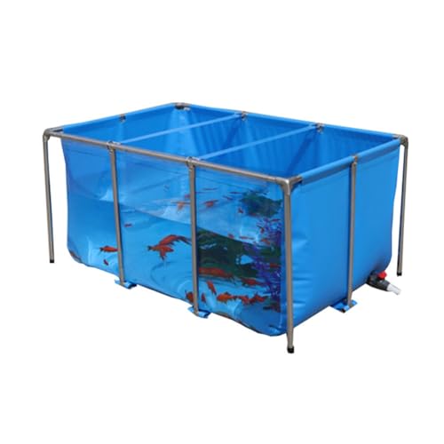 Stahlrahmenbecken, Clear Aquarium Wassertank PVC-Leinwand Kinderbecken Mit Edelstahl Halterung Mit Abfluss, Mehrfachgröße (Farbe : Blue+Clear, Größe : 100x60x51cm) von zklaseot