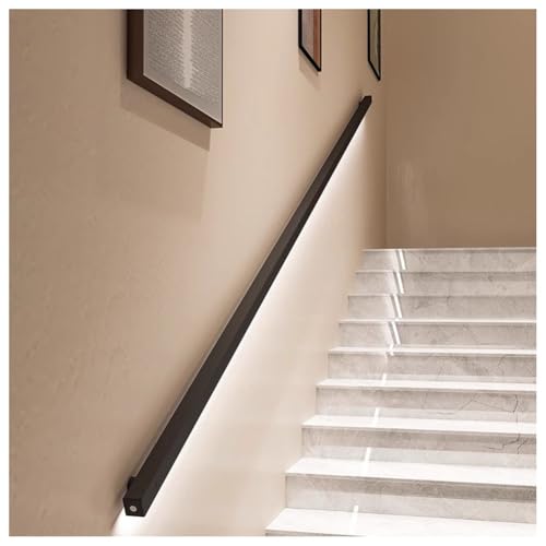 zklaseot Handläufe für Treppen, Treppenhandlauf Für Innentreppen, LED-Handlauf – Körpersensor, Geländer Zur Wandmontage, Modernes Haltegriff-Set Mit Schwarzem Finish, Keine Richtung(5ft/150cm) von zklaseot