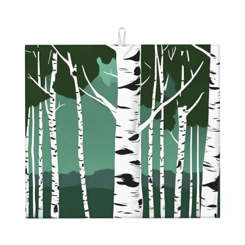 Abtropfmatte mit Birkenbaum-Motiv, für die Küchentheke, ultra-saugfähig, 40,6 x 45,7 cm von zkyfll