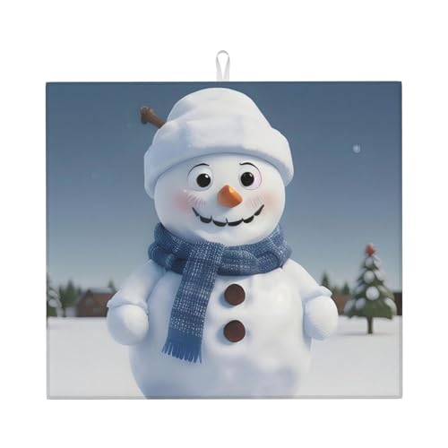 Abtropfmatte mit niedlichem Schneemann-Motiv, für Küchentheke, Geschirrständer, ultra saugfähig, 40,6 x 45,7 cm von zkyfll