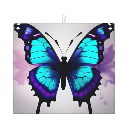 Blaue und lila Schmetterlings-Trockenmatte für die Küchenarbeitsplatte, ultra-saugfähig, 40,6 x 45,7 cm von zkyfll