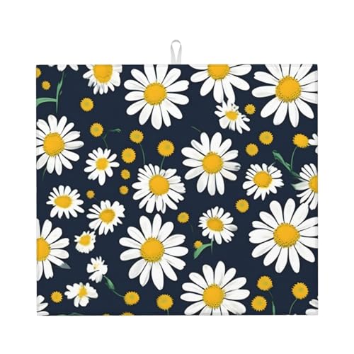 Blumenmuster Gänseblümchen Druck Tischplatten-Trockenmatte Geschirrständer Unterlage Trockenunterlage Ultra saugstark 40 x 45 cm von zkyfll