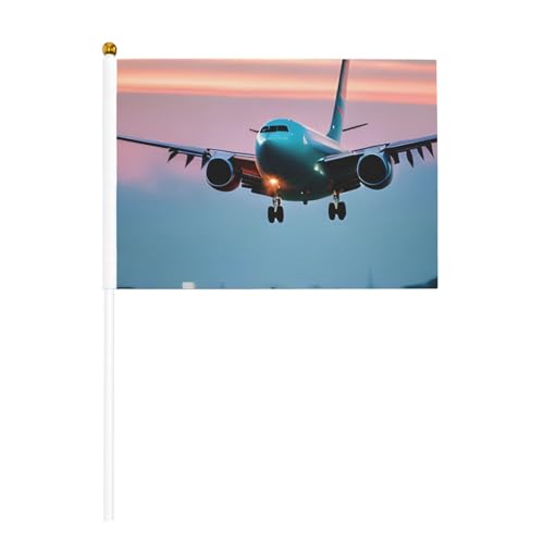Flugzeug in Abendlicht Druck kleine Flagge Hand Flagge für Paraden, Mardi Gras, personalisiertes Banner (6 Stk.) von zkyfll