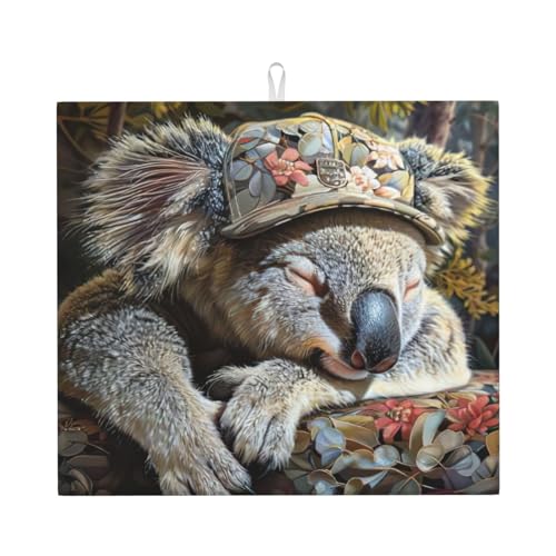 Sleeping Koala Cap Trocknungsmatte für Küchenarbeitsplatten, ultra-saugfähiges Trockenkissen, 40,6 x 45,7 cm von zkyfll