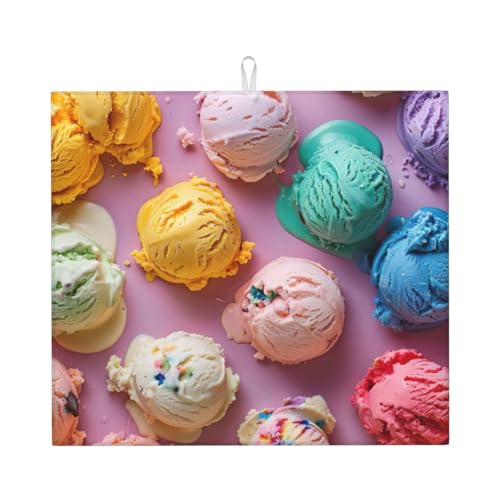 Viele bunte Eis Print Tischplatten-Trocknermatte Küchenständer Tischset Trockenunterlage Ultra saugfähig 40 x 45 cm von zkyfll