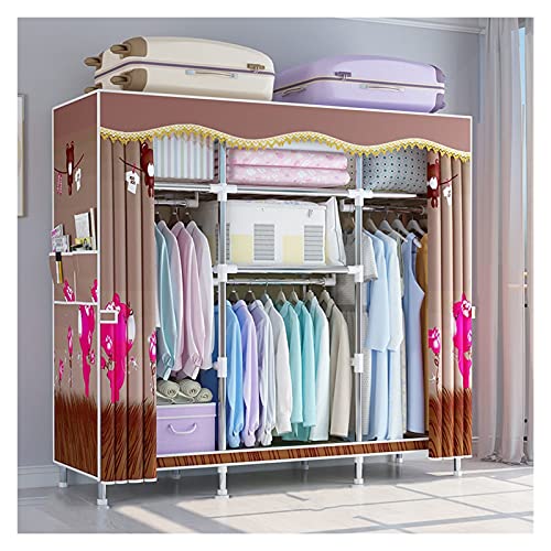 Tragbarer Kleiderschrank Faltbarer Stoffschrank Schlafzimmer Kleidung Organizer Fett Stahl Rahmen Rahmen Kleiderschrank Kleidung Toilette für Wohnmöbel (Braun) Stanzer von zlw-shop