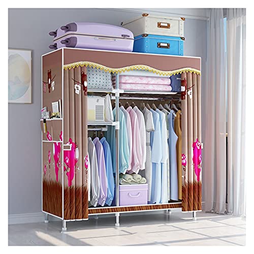 Tragbarer Kleiderschrank Faltbarer Stoffschrank Schlafzimmer Kleidung Organizer Fett Stahl Rahmen Rahmen Kleiderschrank Kleidung Toilette für Wohnmöbel (Braun) Stanzer von zlw-shop