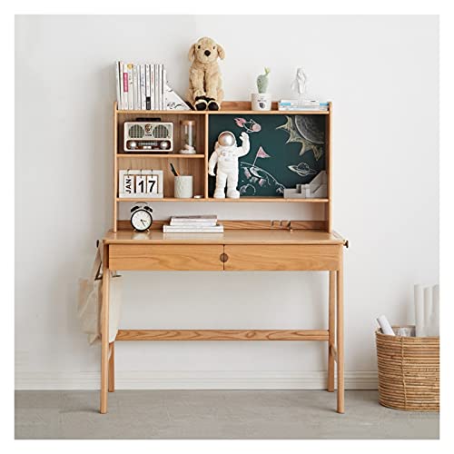 zlw-shop Bürotisch mit Schreibtisch aus Eiche Multifunktionaler Schreibtisch mit Bookshelf und Whiteboard 41 "Einfach zu schreiben Modern mit Haken von zlw-shop