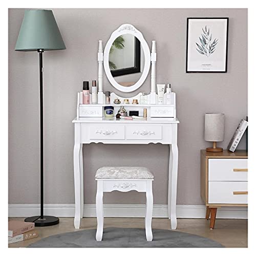 zlw-shop Schminktisch Schminktisch Schminktisch Retro Weiß Schlafzimmer 29,5 Zoll Schweißen Tisch Kleine Wohnung Mini Tischmöbel Kot Schminktisch Kosmetik Tisch (Color : 1set) von zlw-shop
