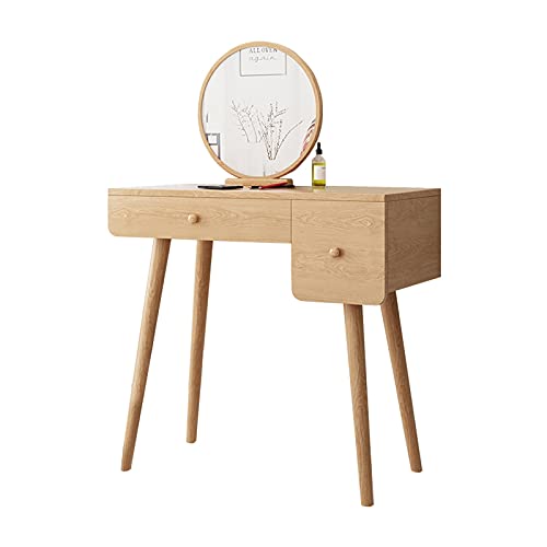 zlw-shop Schminktisch Schminktisch mit rundem Spiegel, Schminktisch für Holz, 2 Schubladen für Schlafzimmer, Kosmetiktisch zlw-shop Schminktisch Schminktisch mit rundem Spiegel, Schminktisch für Holz, 2 Schubladen für Schlafzimmer, Kosmetiktisch von zlw-shop