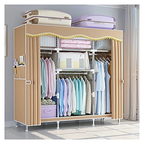 zlw-shop Tragbarer Kleiderschrank-Organizer mit Herbstbezug, mit Seitentaschen, Khaki kombiniert (Size : 143 x 45 x 170 cm) von zlw-shop