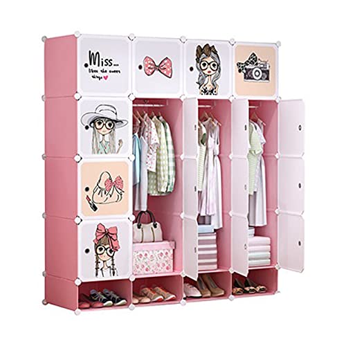 zlw-shop Tragbarer Schrank für Kinder, tragbarer Schrank für Schlafzimmer, Schrank zur platzsparenden Aufbewahrung, Rosa und Weiß, L57,9 × D18,5 × H 65 Zoll kombiniert von zlw-shop