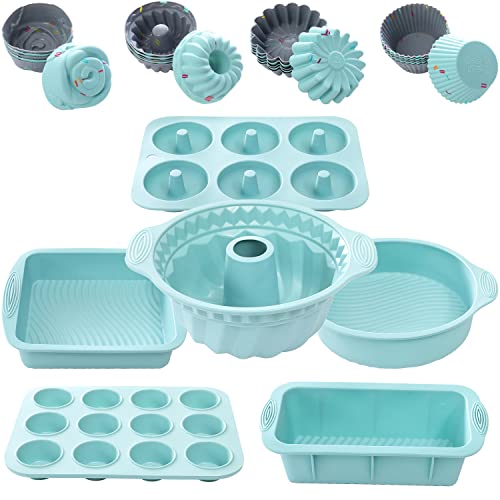 30-teiliges Antihaft-Silikon-Backformen-Set mit Backform, Silikon-Kuchenformen, Backblech, Donutpfanne, Silikon-Muffinform, Kuchenform und 24 Stück Silikon-Cupcake-Formen, Backförmchen von zmkele